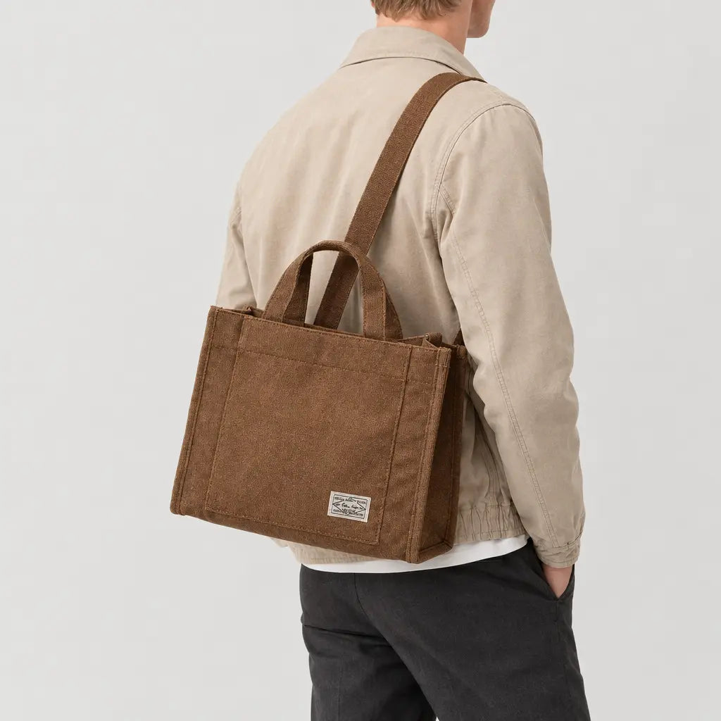 Sac bandoulière carré en velours côtelé - marron - 2 porte-arriere