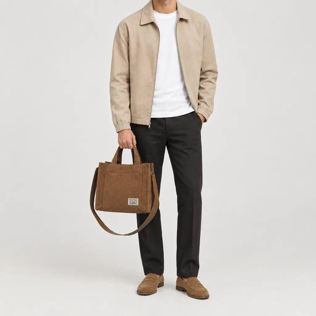 Sac bandoulière carré en velours côtelé - marron - 3 porte-face