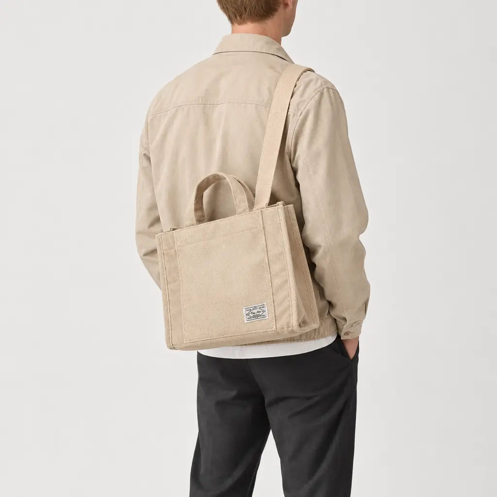 Sac bandoulière carré en velours côtelé - beige - 2 porte-arriere