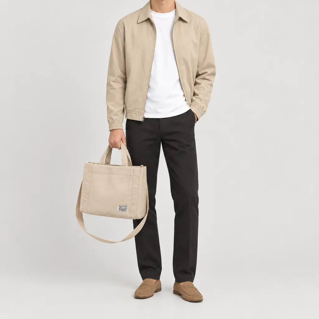 Sac bandoulière carré en velours côtelé - beige - 3 porte-face