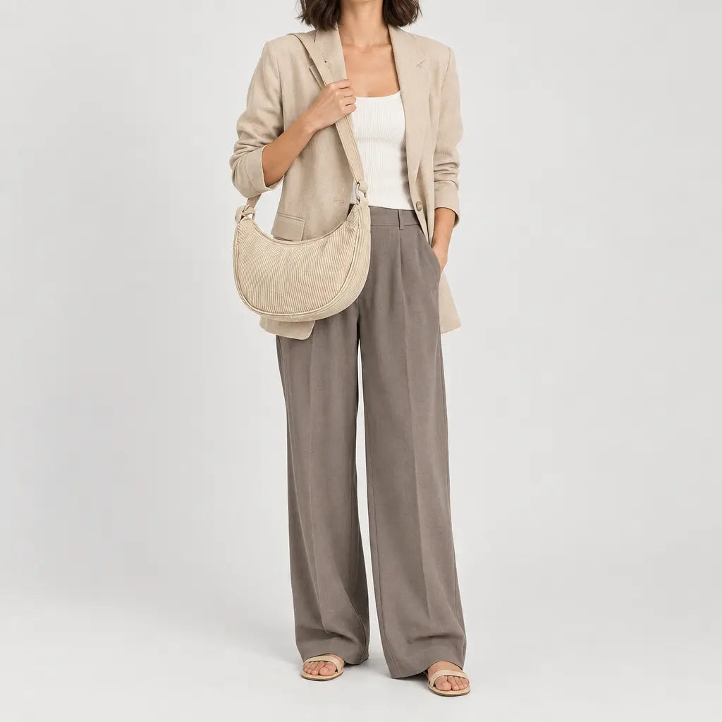 Sac hobo en velours côtelé - beige - 3 porte-face