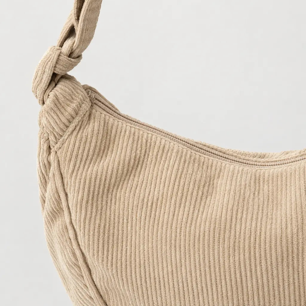Sac hobo en velours côtelé - beige - 4 macro