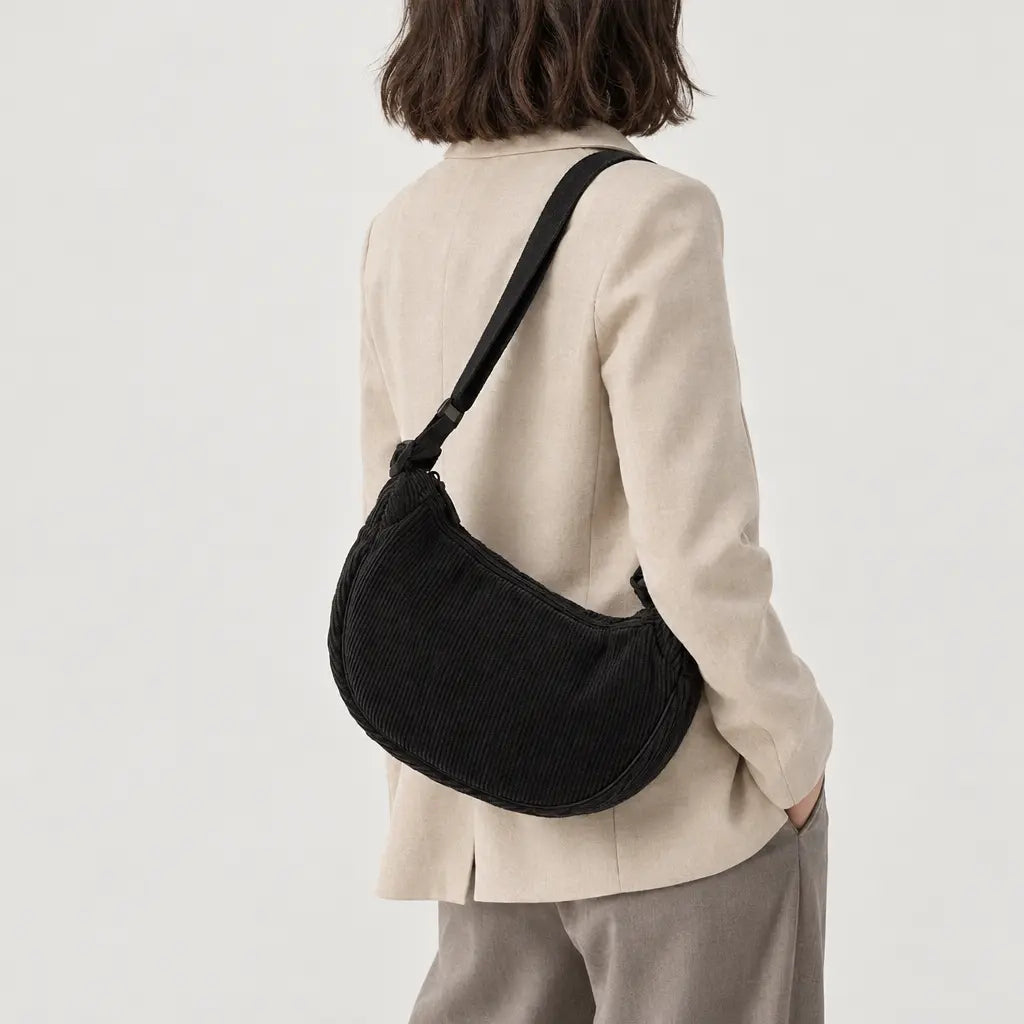 Sac hobo en velours côtelé - noir - 2 porte-arriere