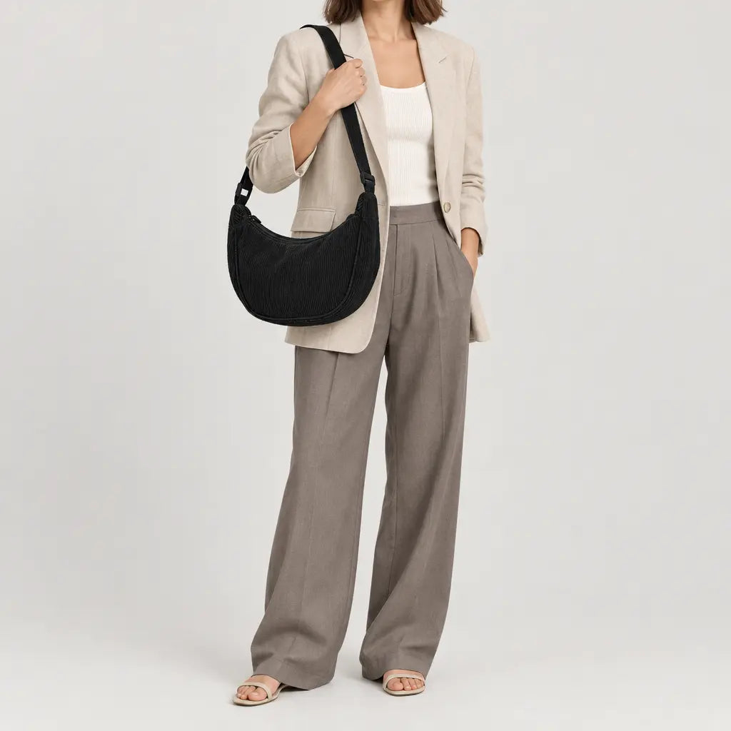 Sac hobo en velours côtelé - noir - 3 porte-face