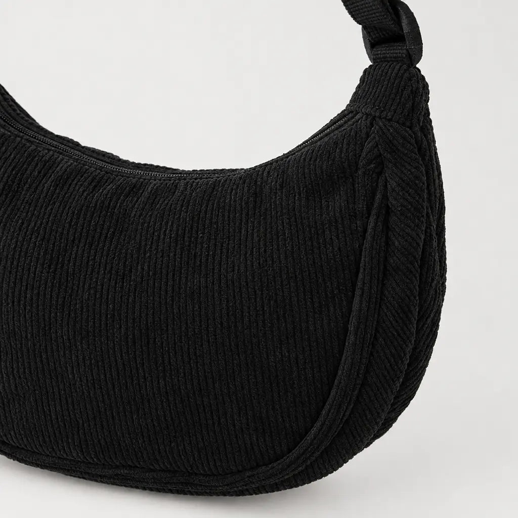 Sac hobo en velours côtelé - noir - 4 macro