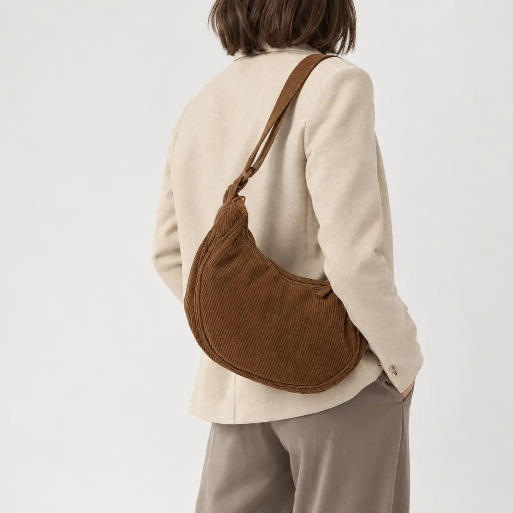 Sac hobo en velours côtelé - marron - 2 porte-arriere