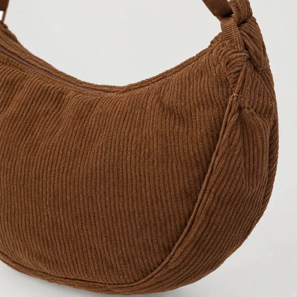 Sac hobo en velours côtelé - marron - 4 macro