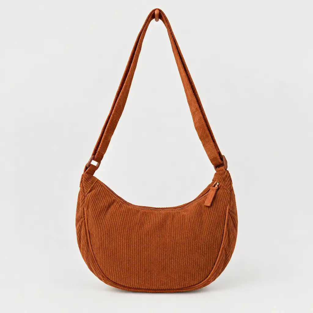 Sac hobo en velours côtelé - orange fonce - 1 produit