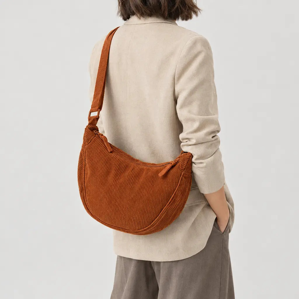 Sac hobo en velours côtelé - orange fonce - 2 porte-arriere