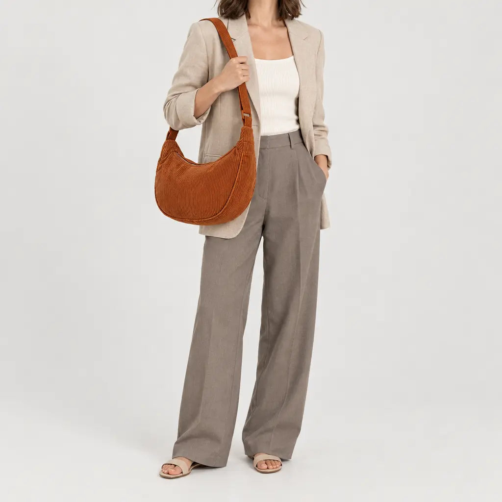 Sac hobo en velours côtelé - orange fonce - 3 porte-face