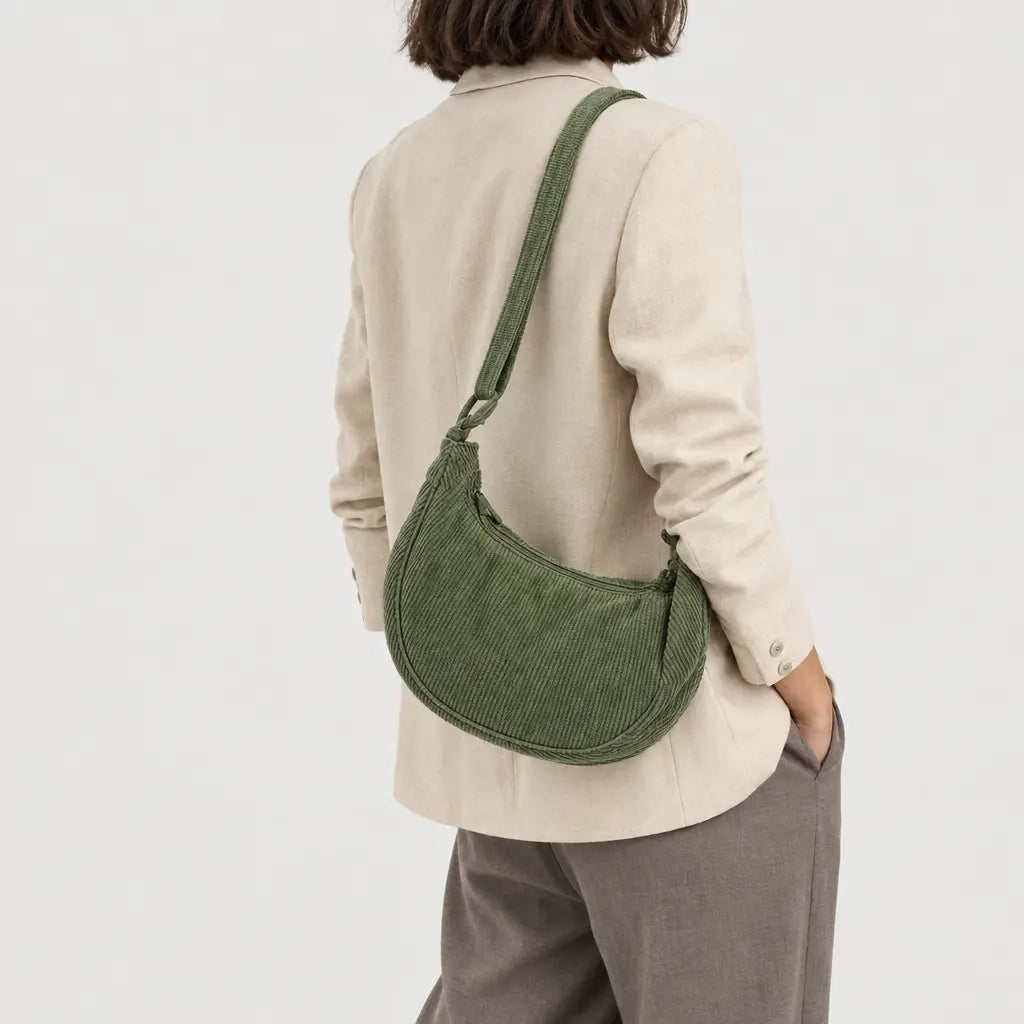 Sac hobo en velours côtelé - vert - 2 porte-arriere