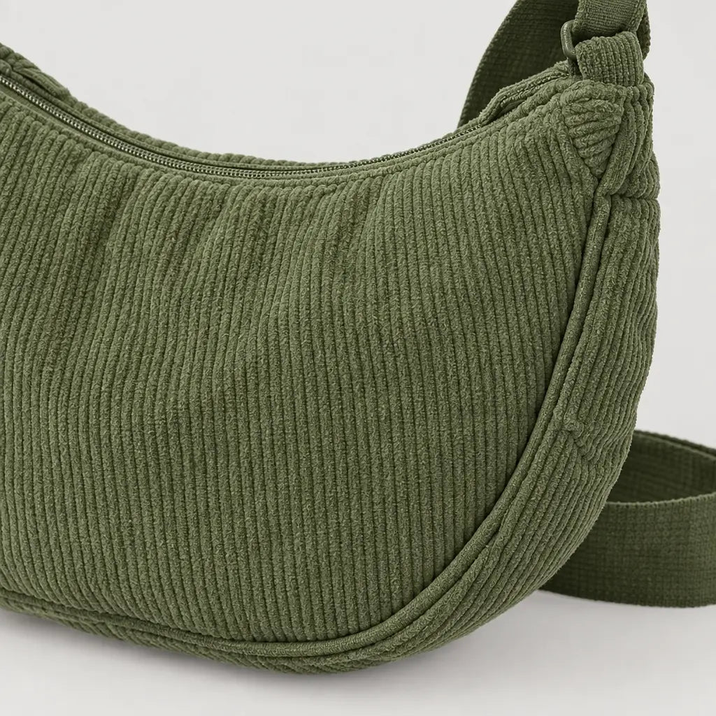 Sac hobo en velours côtelé - vert - 4 macro