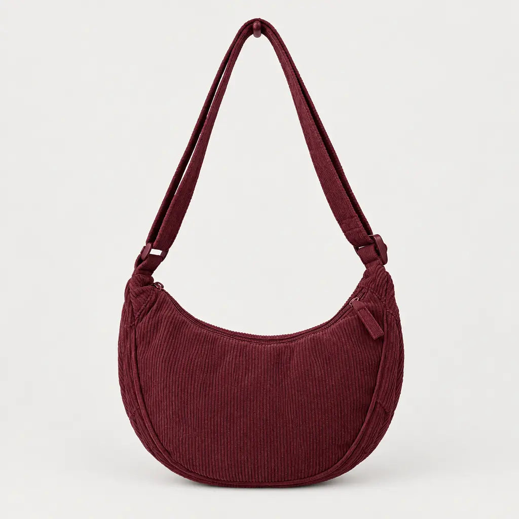 Sac hobo en velours côtelé - rouge bordeaux - 1 produit