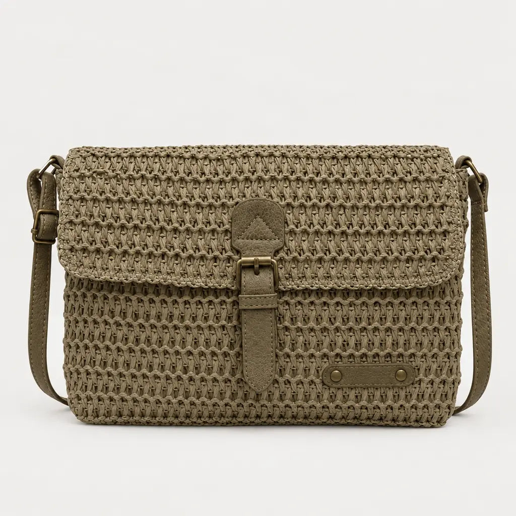 Sac bandoulière en paille - kaki - 1 produit