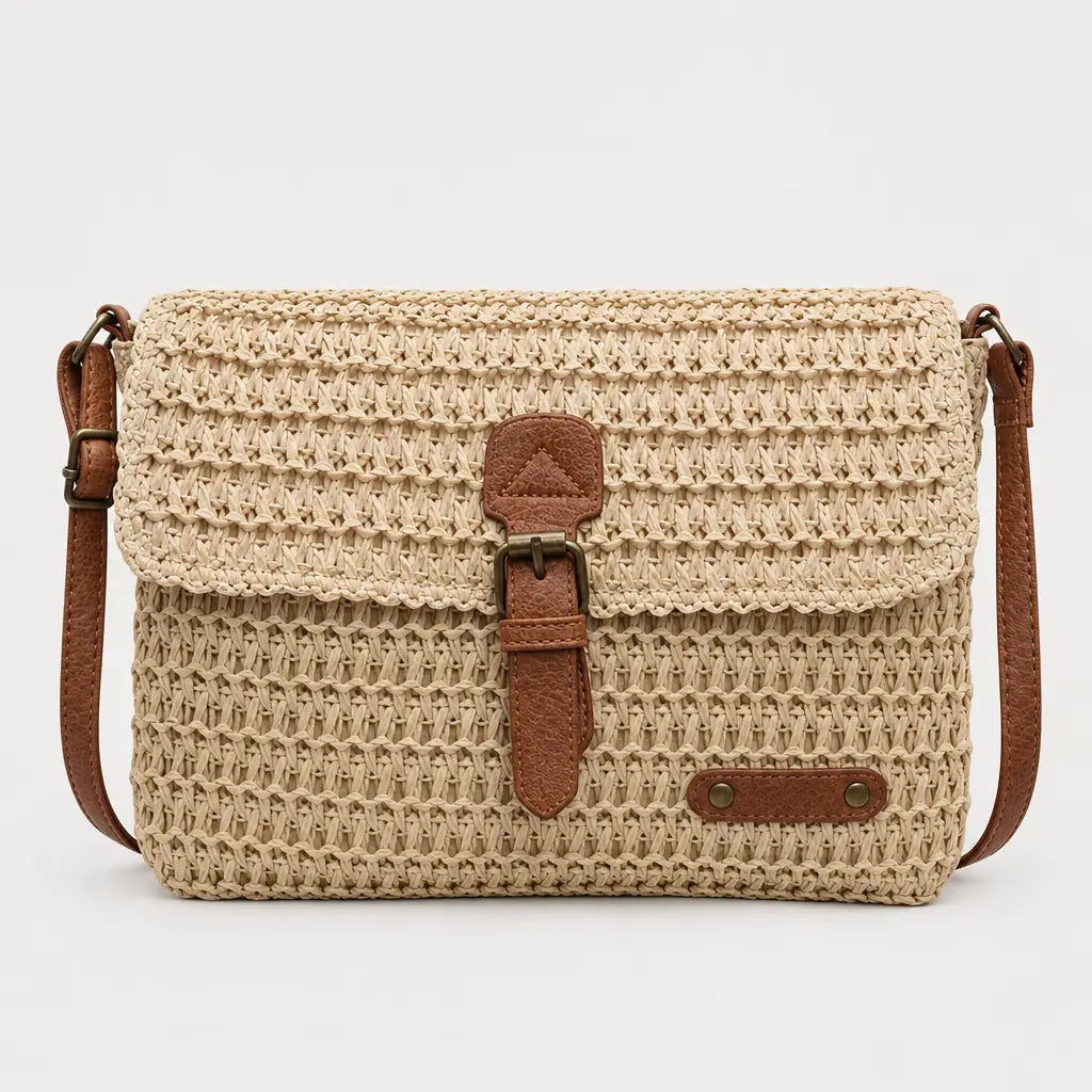Sac bandoulière en paille - beige - 1 produit