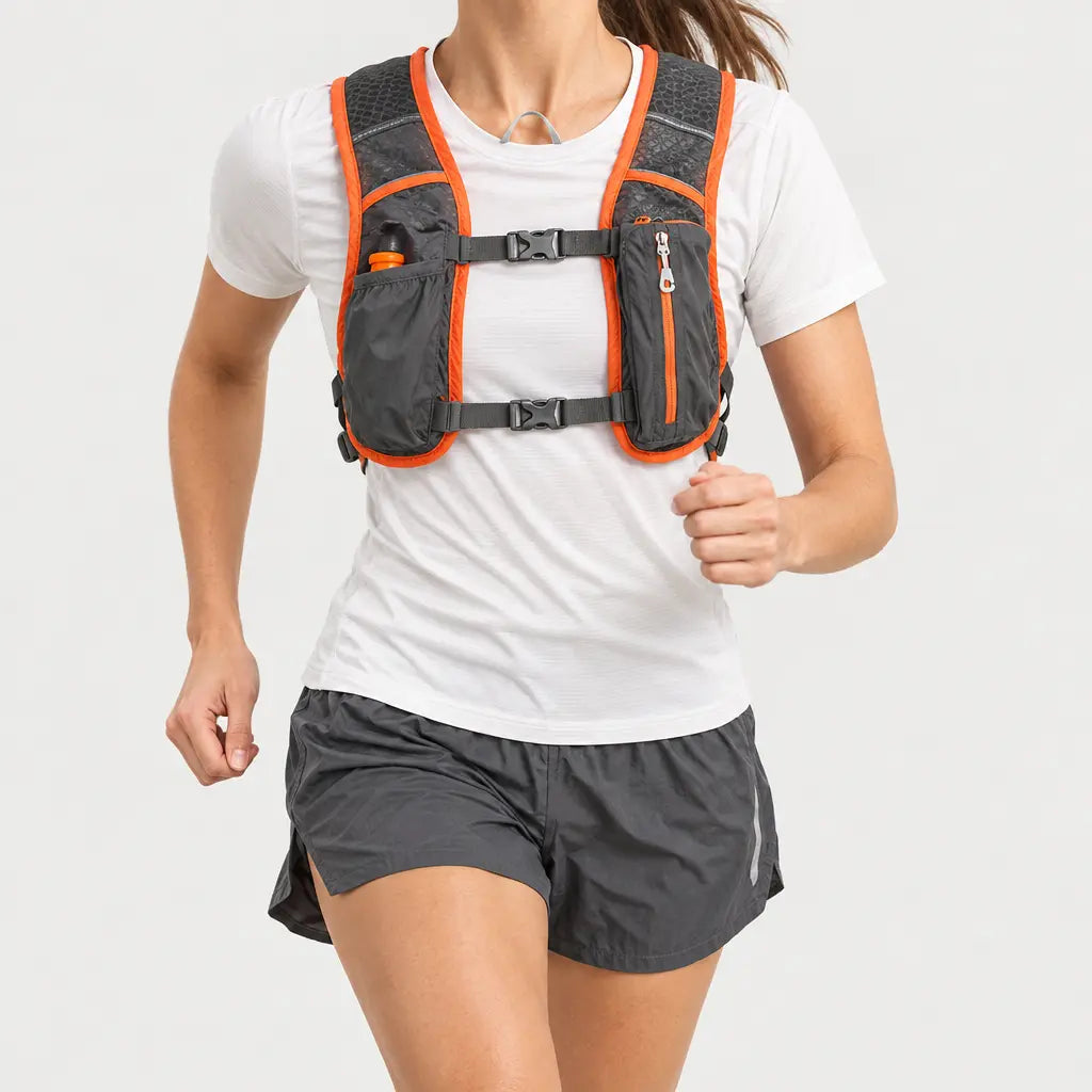 Gilet d’hydratation trail - gris orange - 3 porte-face