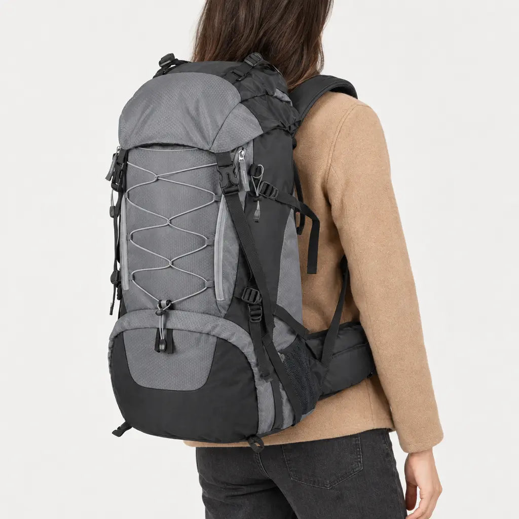 Sac à dos de randonnée en nylon - gris - 2 porte-arriere