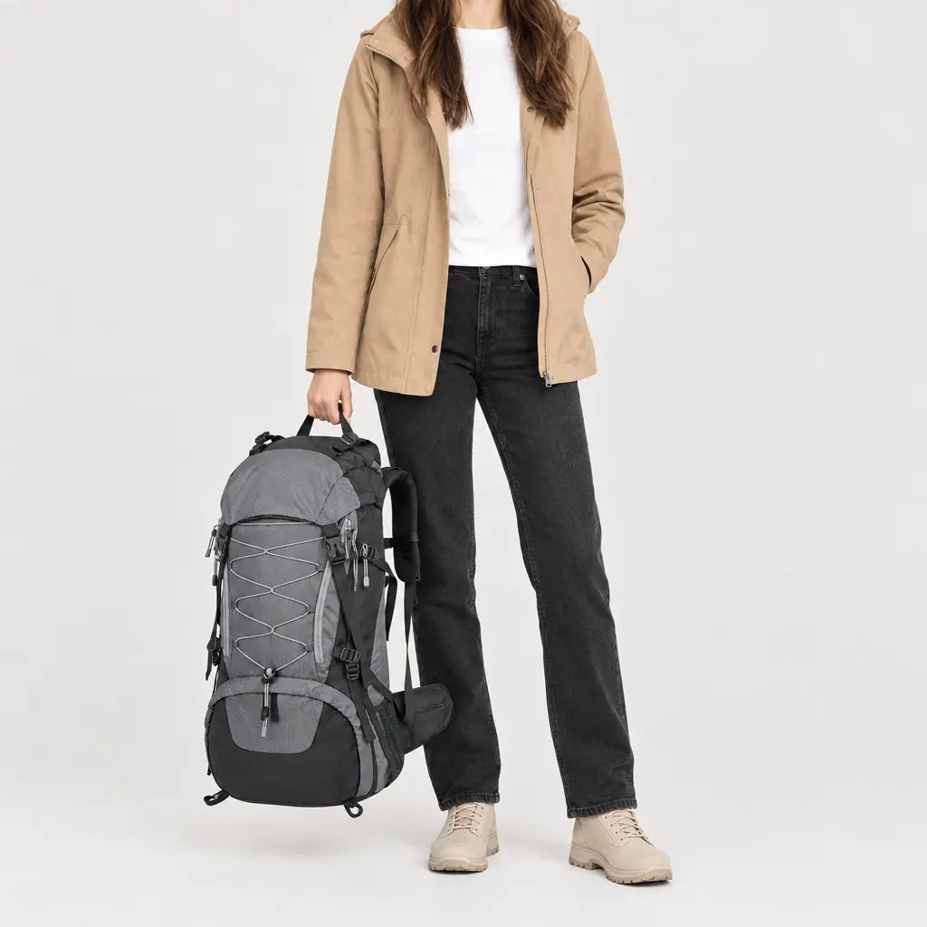 Sac à dos de randonnée en nylon - gris - 3 porte-face