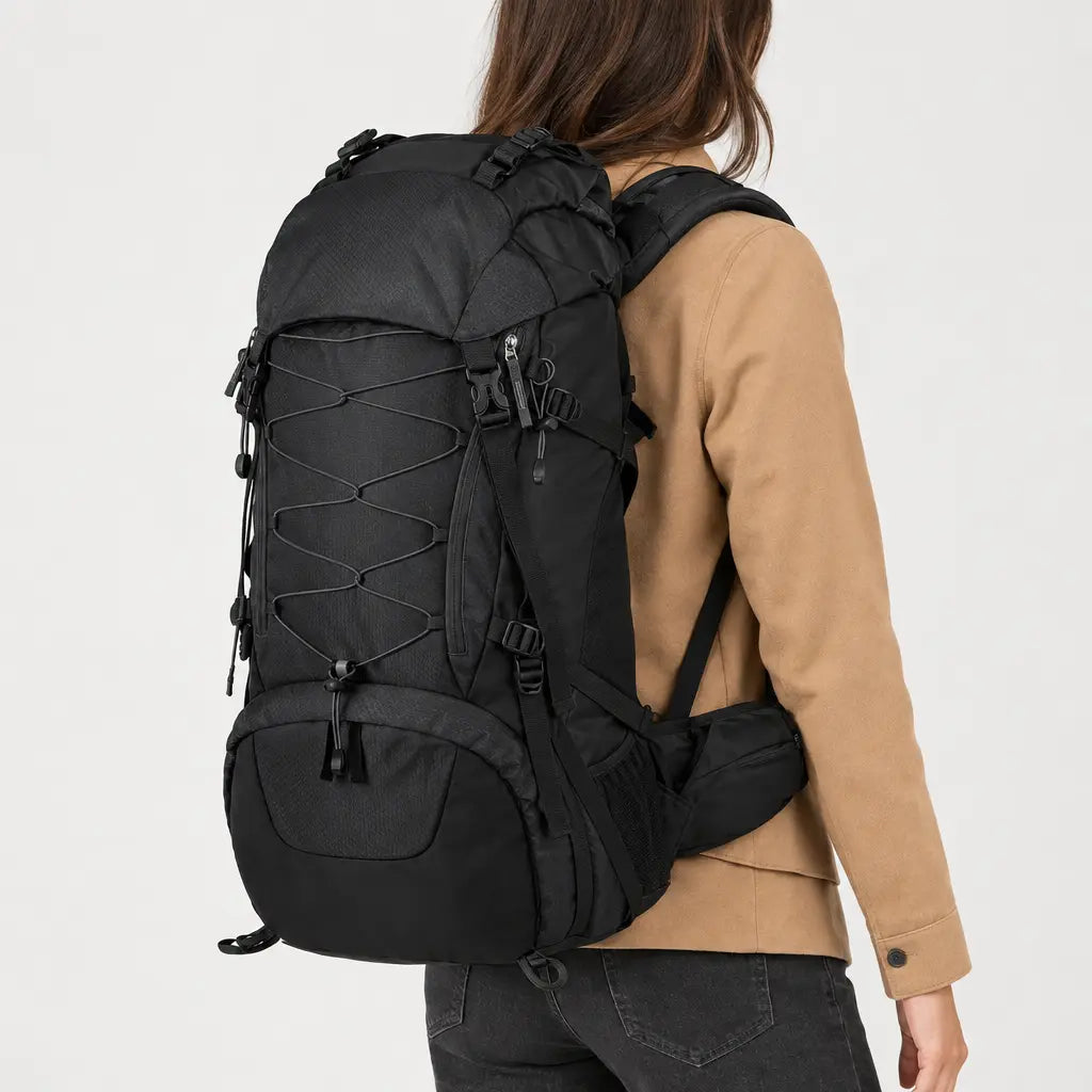 Sac à dos de randonnée en nylon - noir - 2 porte-arriere