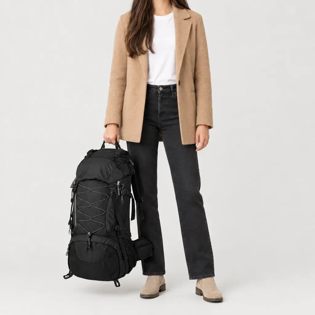Sac à dos de randonnée en nylon - noir - 3 porte-face