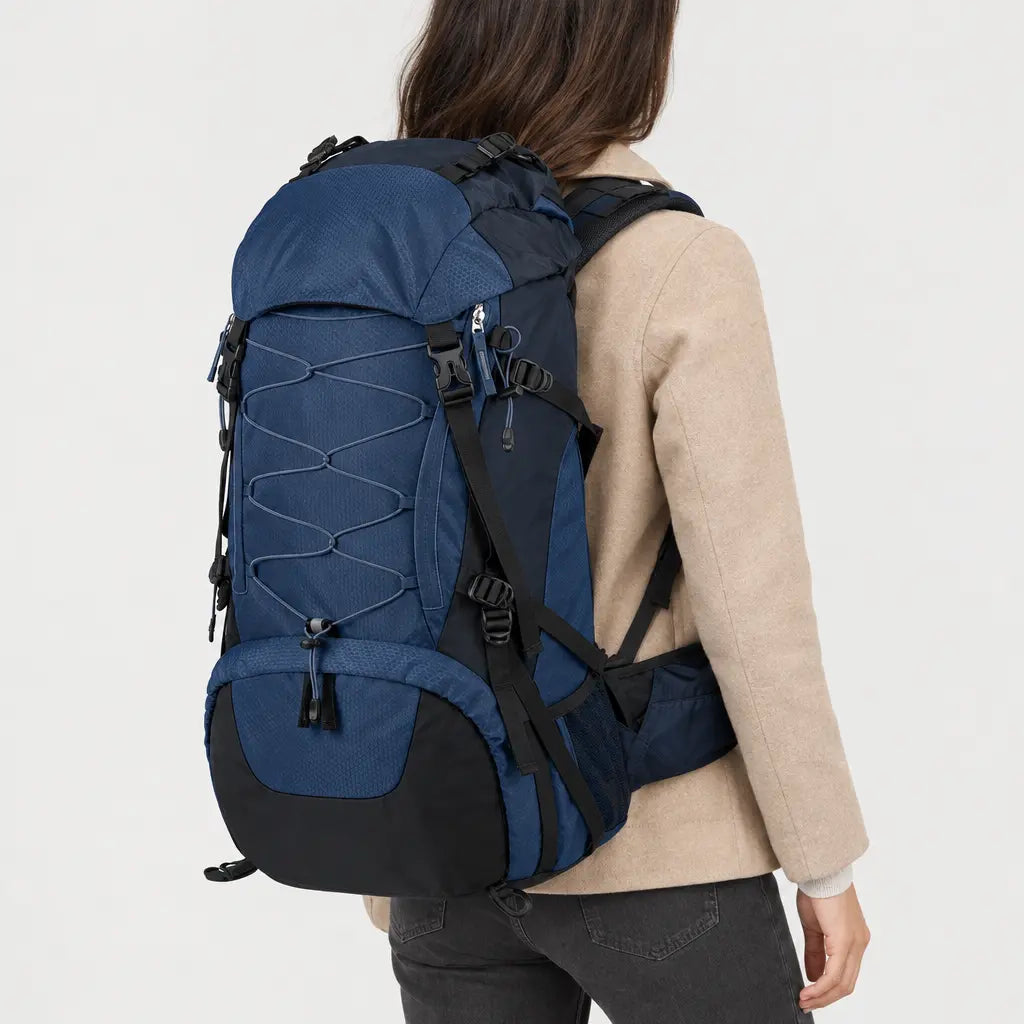 Sac à dos de randonnée en nylon - bleu fonce - 2 porte-arriere