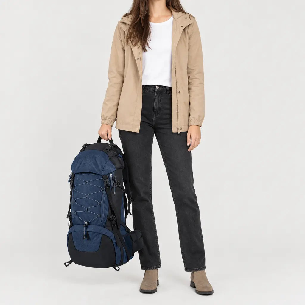 Sac à dos de randonnée en nylon - bleu fonce - 3 porte-face