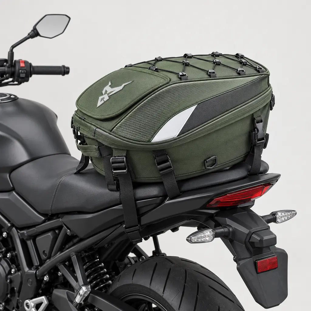 Sacoche de selle moto imperméable - vert - 2 porte-arriere