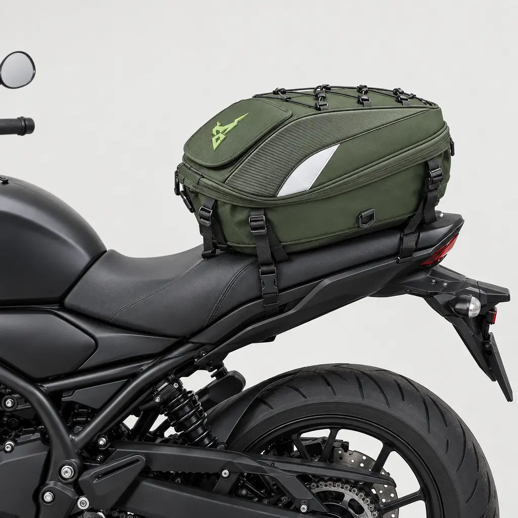 Sacoche de selle moto imperméable - vert - 3 porte-face