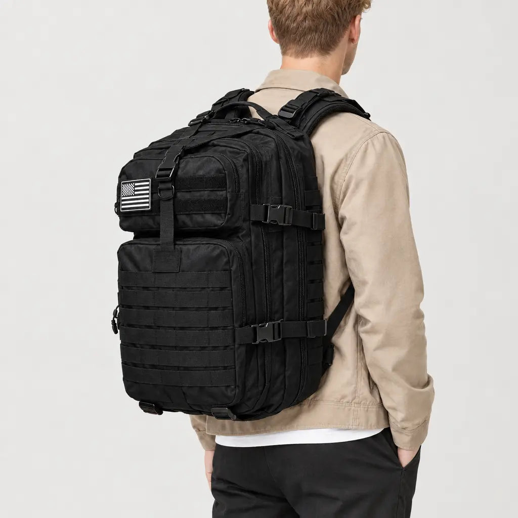 Sac à dos tactique imperméable - noir - 2 porte-arriere