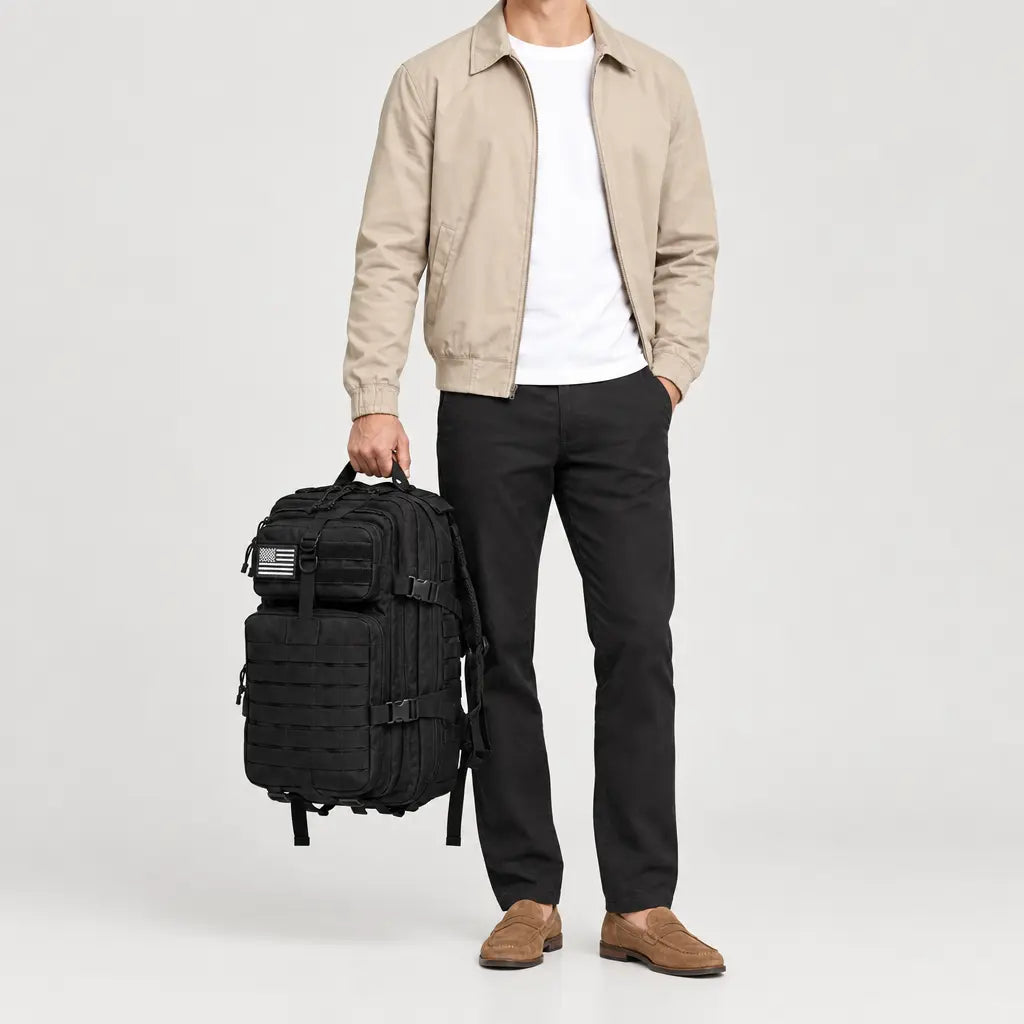 Sac à dos tactique imperméable - noir - 3 porte-face
