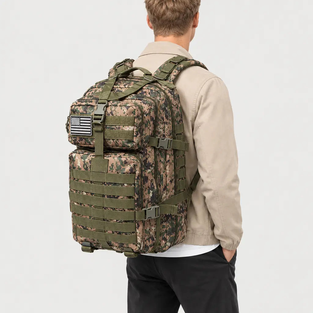Sac à dos tactique imperméable - camo vert - 2 porte-arriere