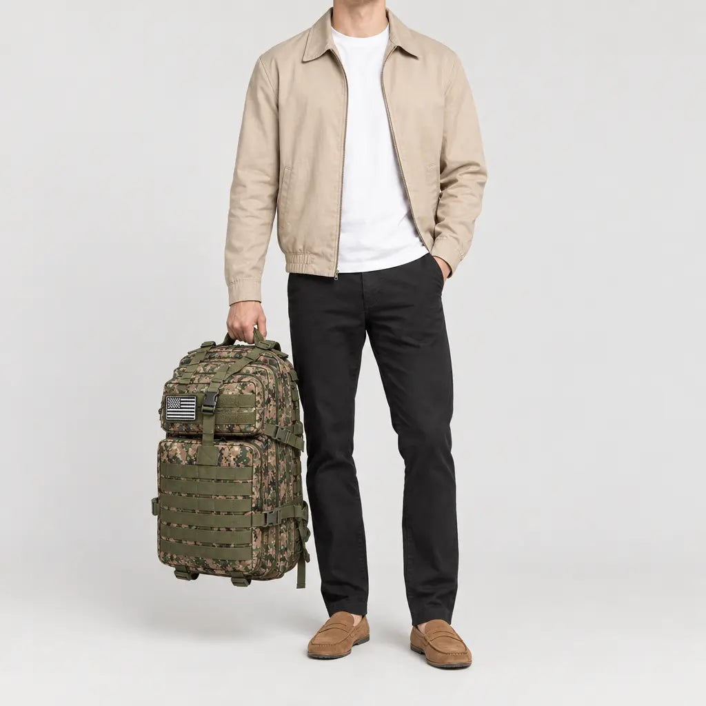 Sac à dos tactique imperméable - camo vert - 3 porte-face