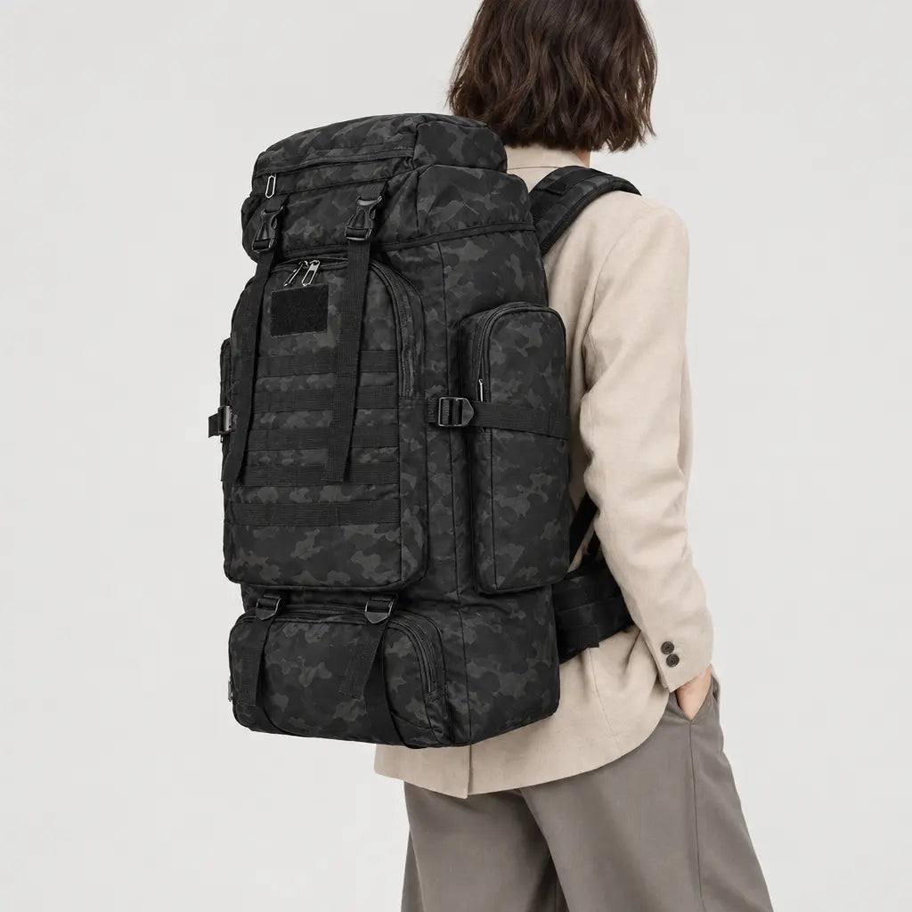 Sac à dos militaire tactique - camo noir - 2 porte-arriere