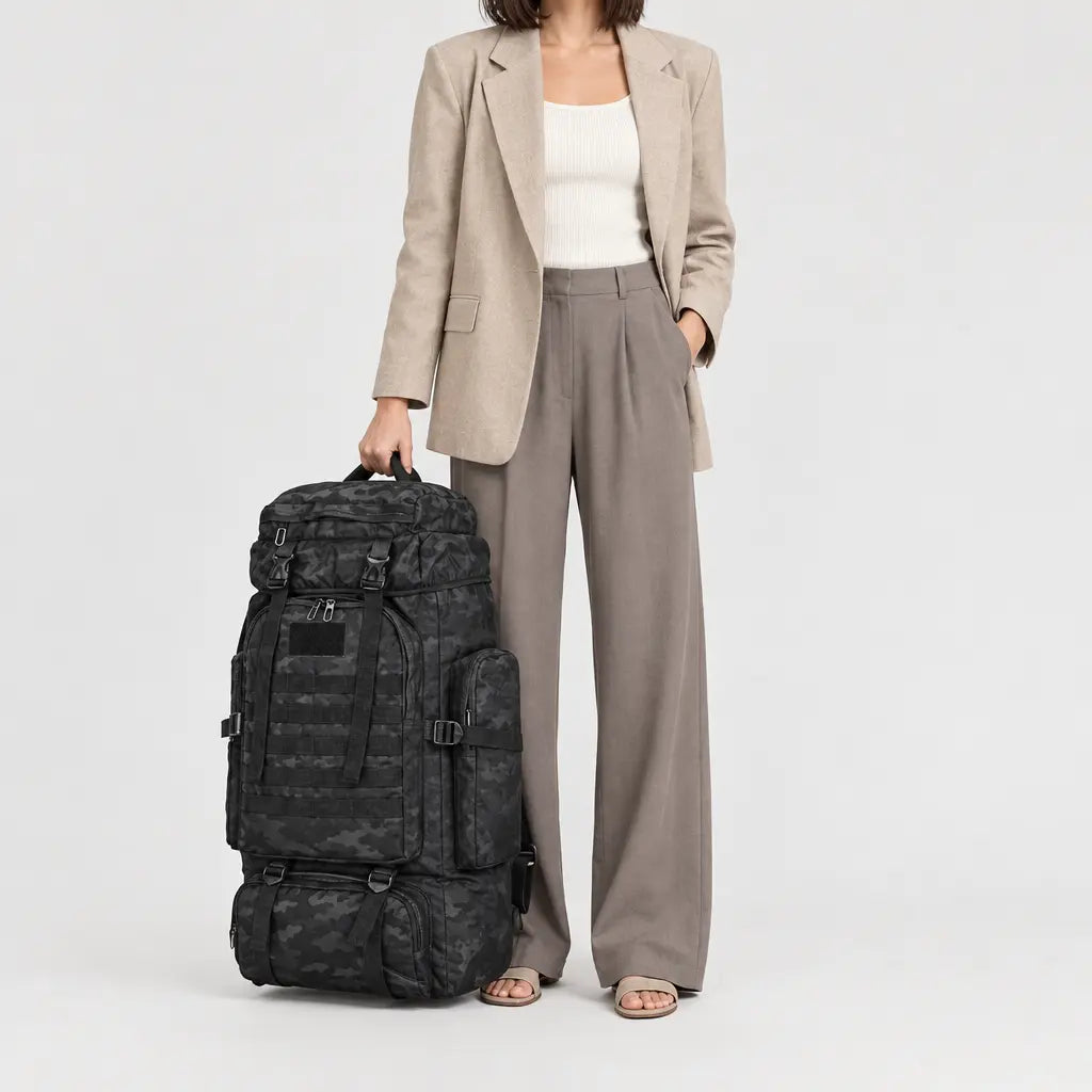 Sac à dos militaire tactique - camo noir - 3 porte-face