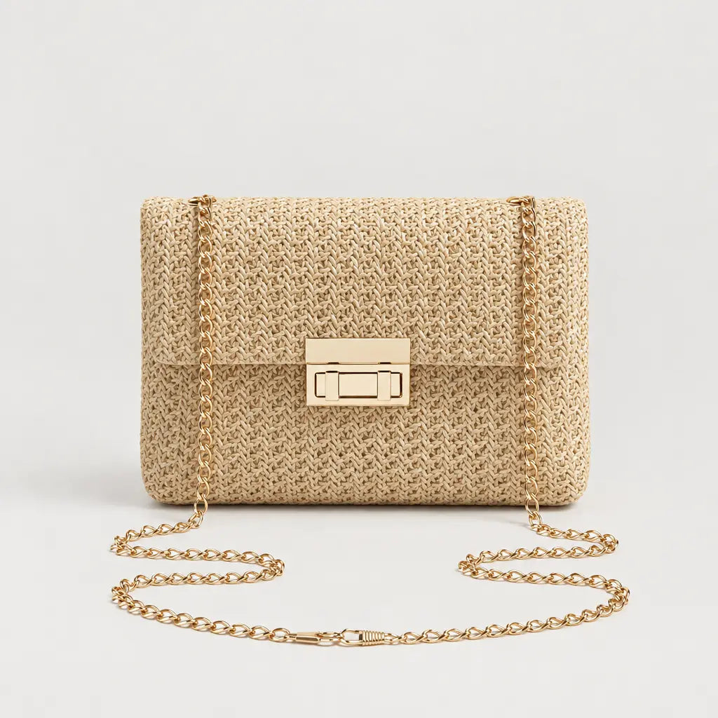 Sac bandoulière en paille tressée - beige - 1 produit