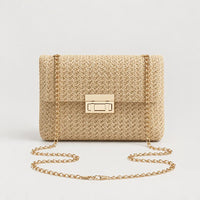 Sac bandoulière en paille tressée - beige - 1 produit