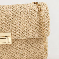 Sac bandoulière en paille tressée - beige - 4 macro