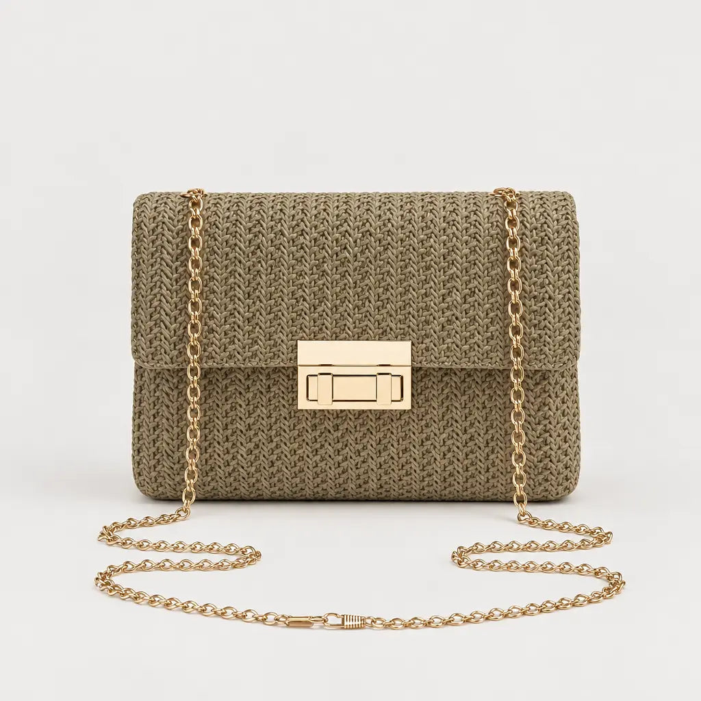 Sac bandoulière en paille tressée - kaki - 1 produit