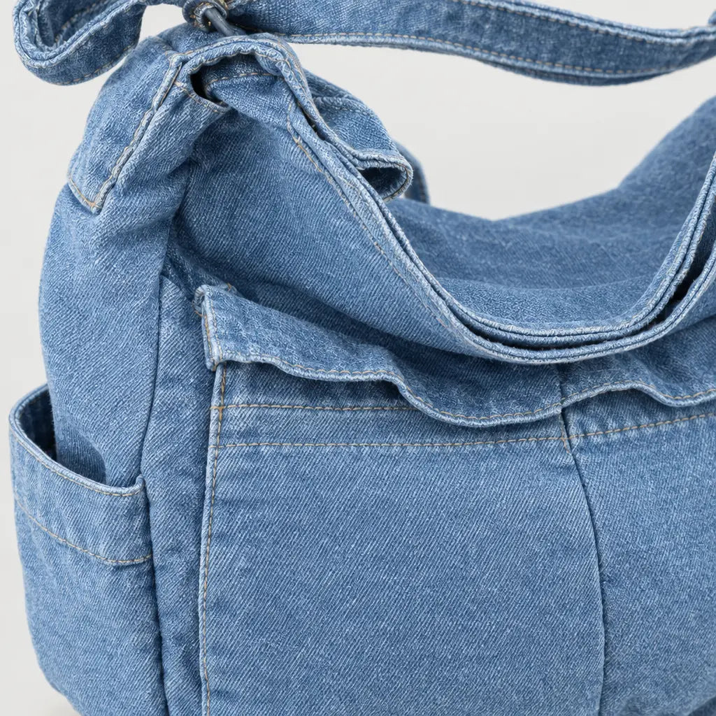 Sac bandoulière en jean - bleu clair - 4 macro