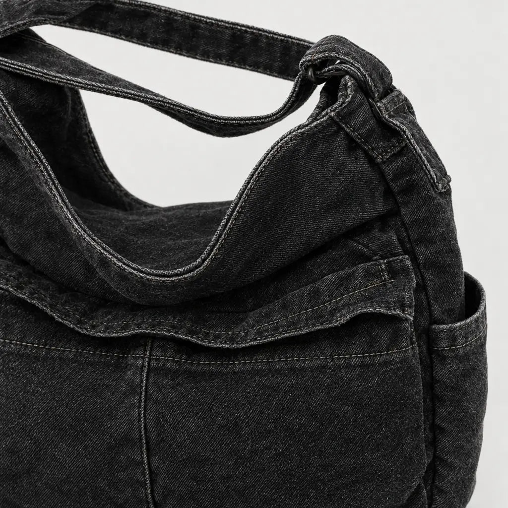Sac bandoulière en jean - noir - 4 macro