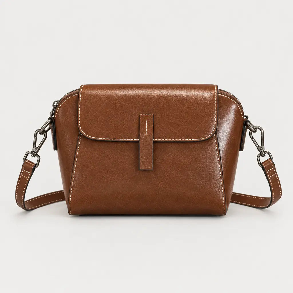 Sac à main rond femme en cuir véritable - marron - 1 produit