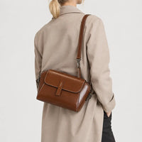 Sac à main rond femme en cuir véritable - marron - 2 porte-arriere