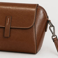Sac à main rond femme en cuir véritable - marron - 4 macro