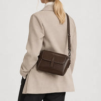 Sac à main rond femme en cuir véritable - cafe - 2 porte-arriere