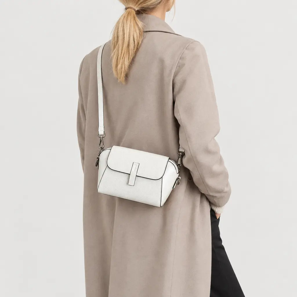 Sac à main rond femme en cuir véritable - blanc - 2 porte-arriere
