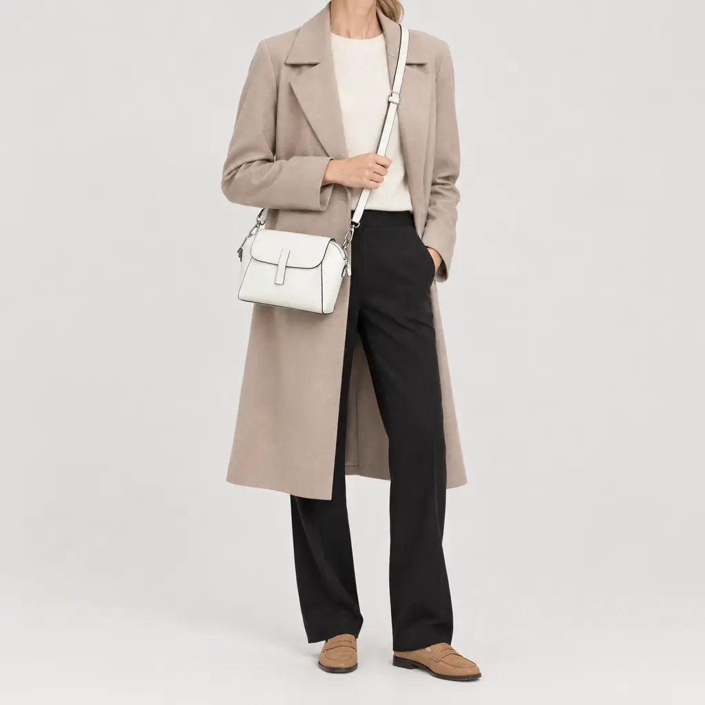 Sac à main rond femme en cuir véritable - blanc - 3 porte-face