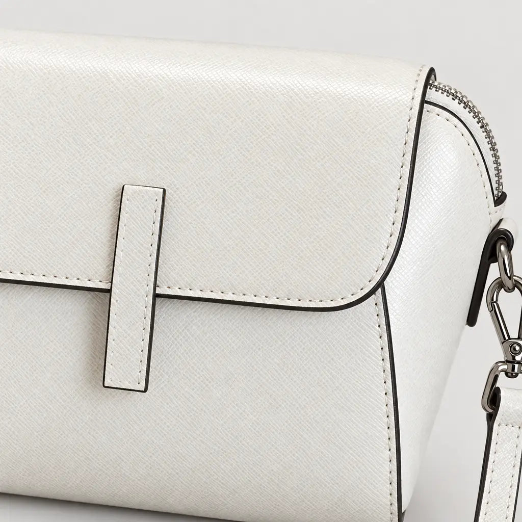 Sac à main rond femme en cuir véritable - blanc - 4 macro