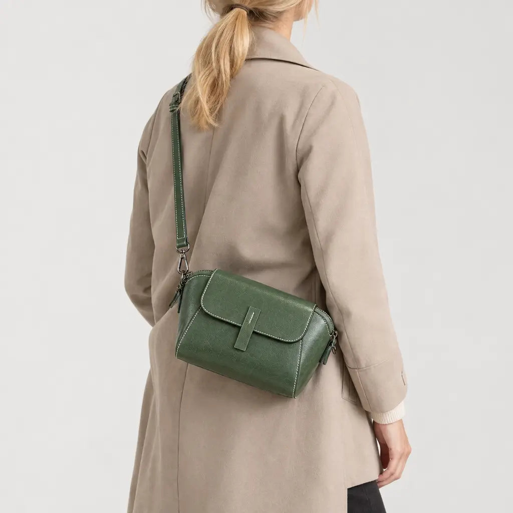 Sac à main rond femme en cuir véritable - vert - 2 porte-arriere