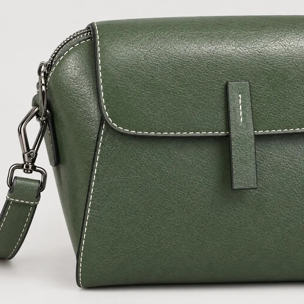 Sac à main rond femme en cuir véritable - vert - 4 macro