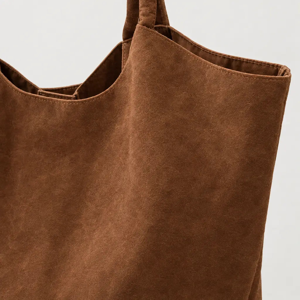 Sac à main femme en daim zippé - marron - 4 macro